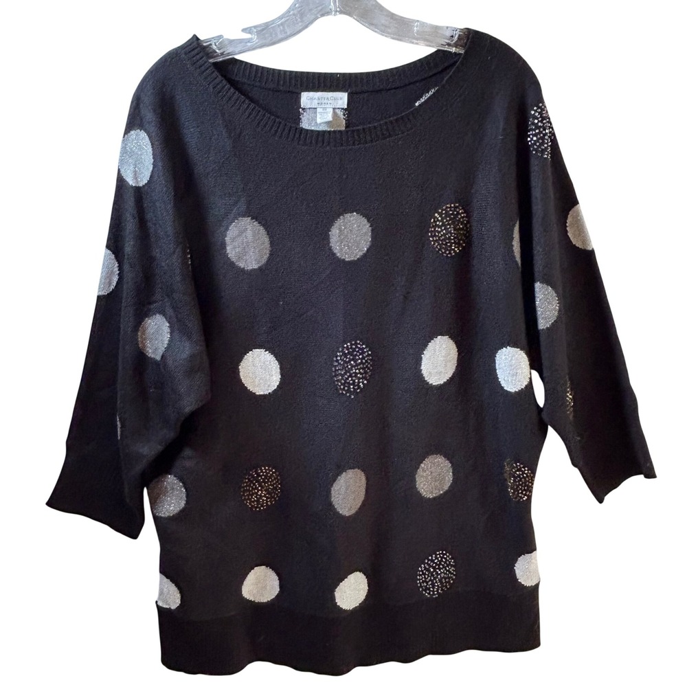 Charter Club Woman Black Metallic Polka Dot 3/4 Sleeve Sweater Plus Size 0X